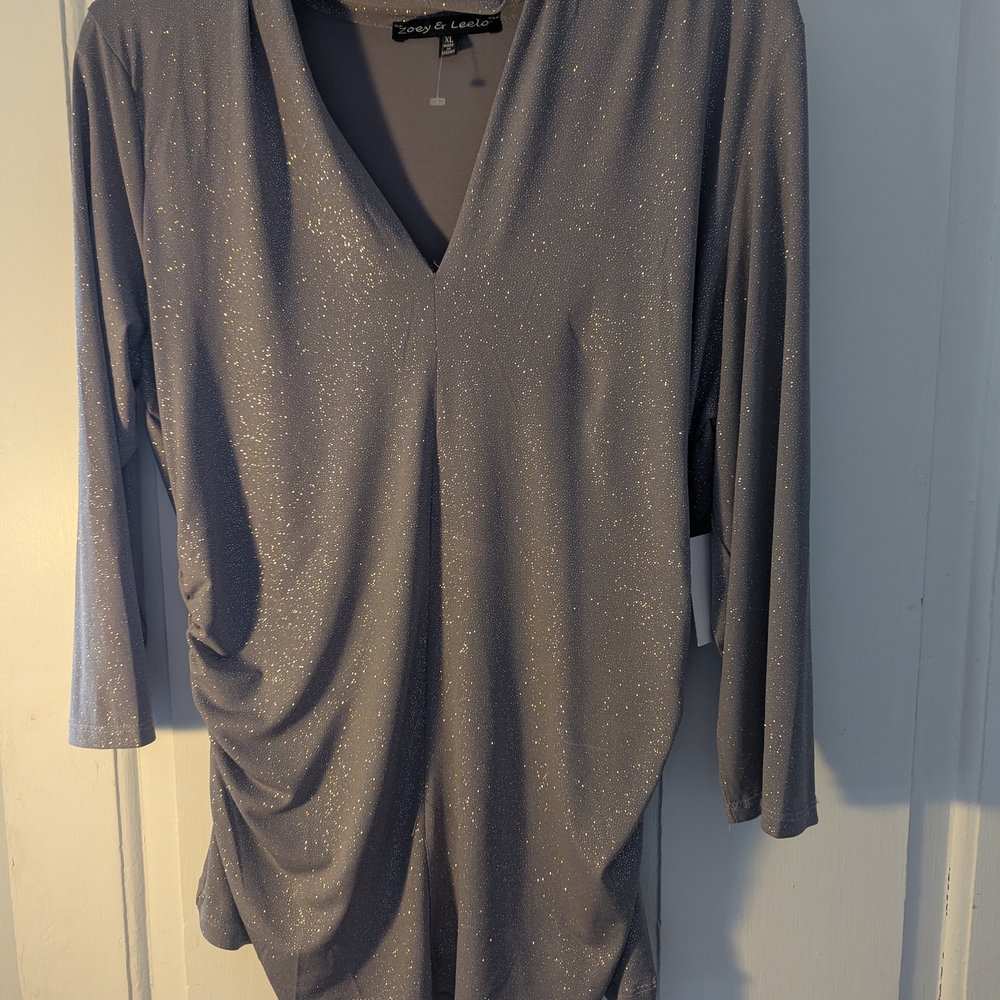 Zoe & Leola Sparkle V-Neck Tunic in Shimmery Gray